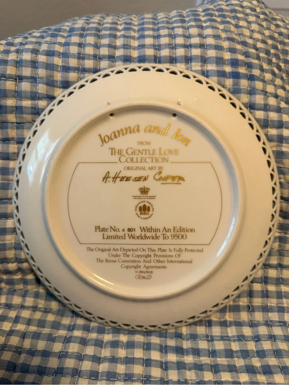 Bing & Grondahl The Gentle Love Collection Porcelain Plate 8.5in LE